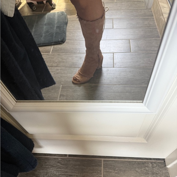 SILENT D ANTHROPOLOGIE LEATHER SUEDE FRIDGE LACE UP CHUNKY HEEL KNEE HIGH BOOTS - Picture 11 of 11